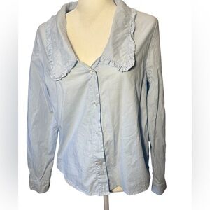 Indigo Poppy Cottagecore Blouse light blue  | 100% Cotton Ruffle Collar Medium M